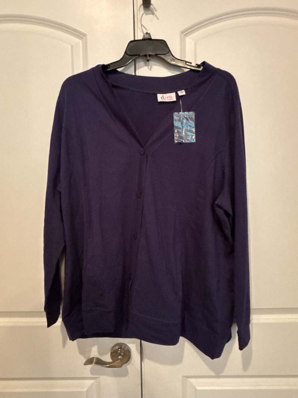 Denim & Co. Long Sleeve Button-Front Cardigan Sweater Navy Purple Plus Size 3X